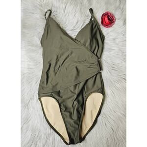 Shape FX Swim Swimsuit Slimming One Piece Olive Green Size 6 Underwired Padded